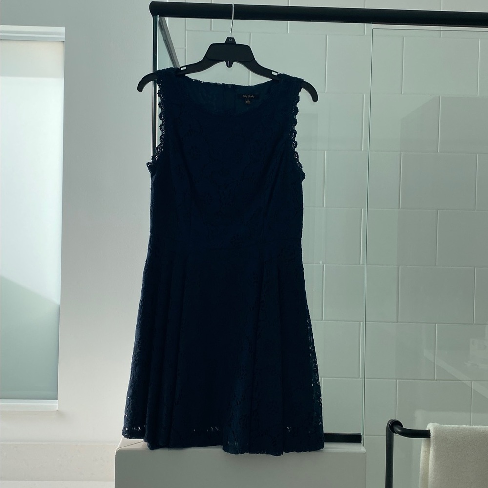 Elegant Navy Blue Lace Dress